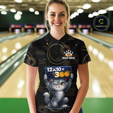 Load image into Gallery viewer, Custom Funny Cat Bowling Math Shirt Polo &amp; 1/4-Zip Bowling League Jersey Bowling Outfit for Women QZT927
