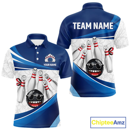 Blue Funny Bowling Shirt Custom Pattern Bowling Team Jersey Polo & 1/4-Zip Bowling Gift for Men QZT930