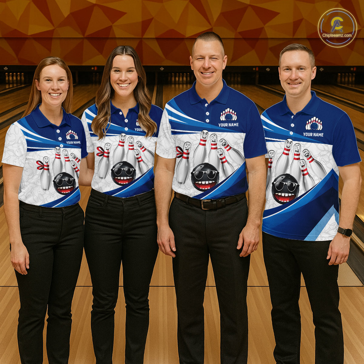 Blue Funny Bowling Shirt Custom Pattern Bowling Team Jersey Polo & 1/4-Zip Bowling Gift for Women QZT930