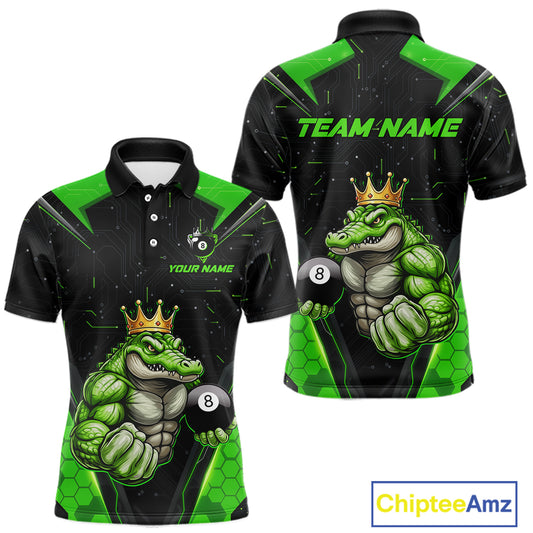 Funny Green Crocodile Billiard Team Shirt for Men Custom 8 Ball Pool Billiard Jersey Polo & 1/4-Zip BHT18