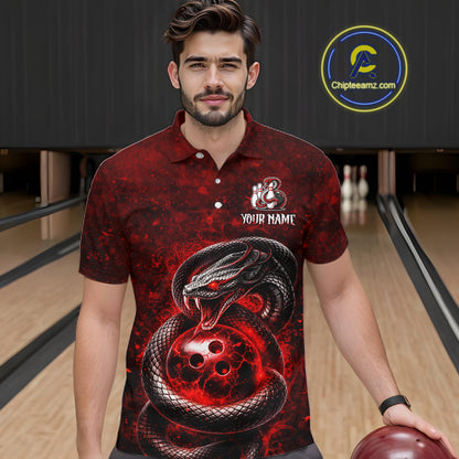 Red Snake Bowling Shirt for Men Personalized Bowling Team Jersey Polo & Quarter-Zip QZT934