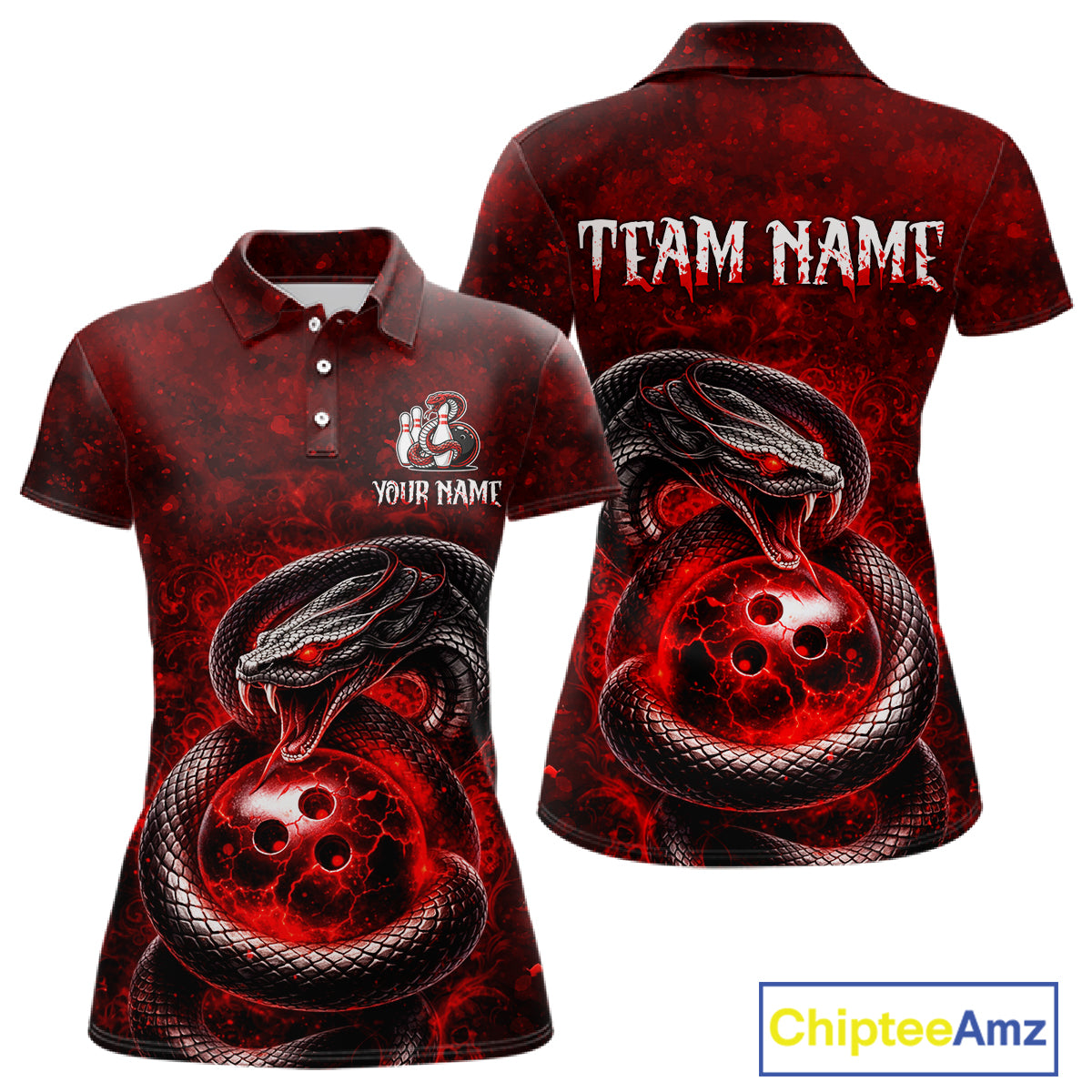Red Snake Bowling Shirt for Women Personalized Bowling Team Jersey Polo & Quarter-Zip QZT934