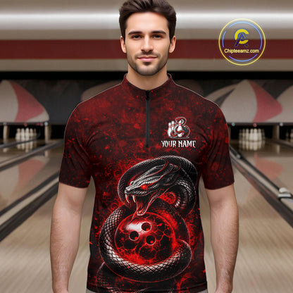 Red Snake Bowling Shirt for Men Personalized Bowling Team Jersey Polo & Quarter-Zip QZT934