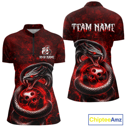 Red Snake Bowling Shirt for Women Personalized Bowling Team Jersey Polo & Quarter-Zip QZT934