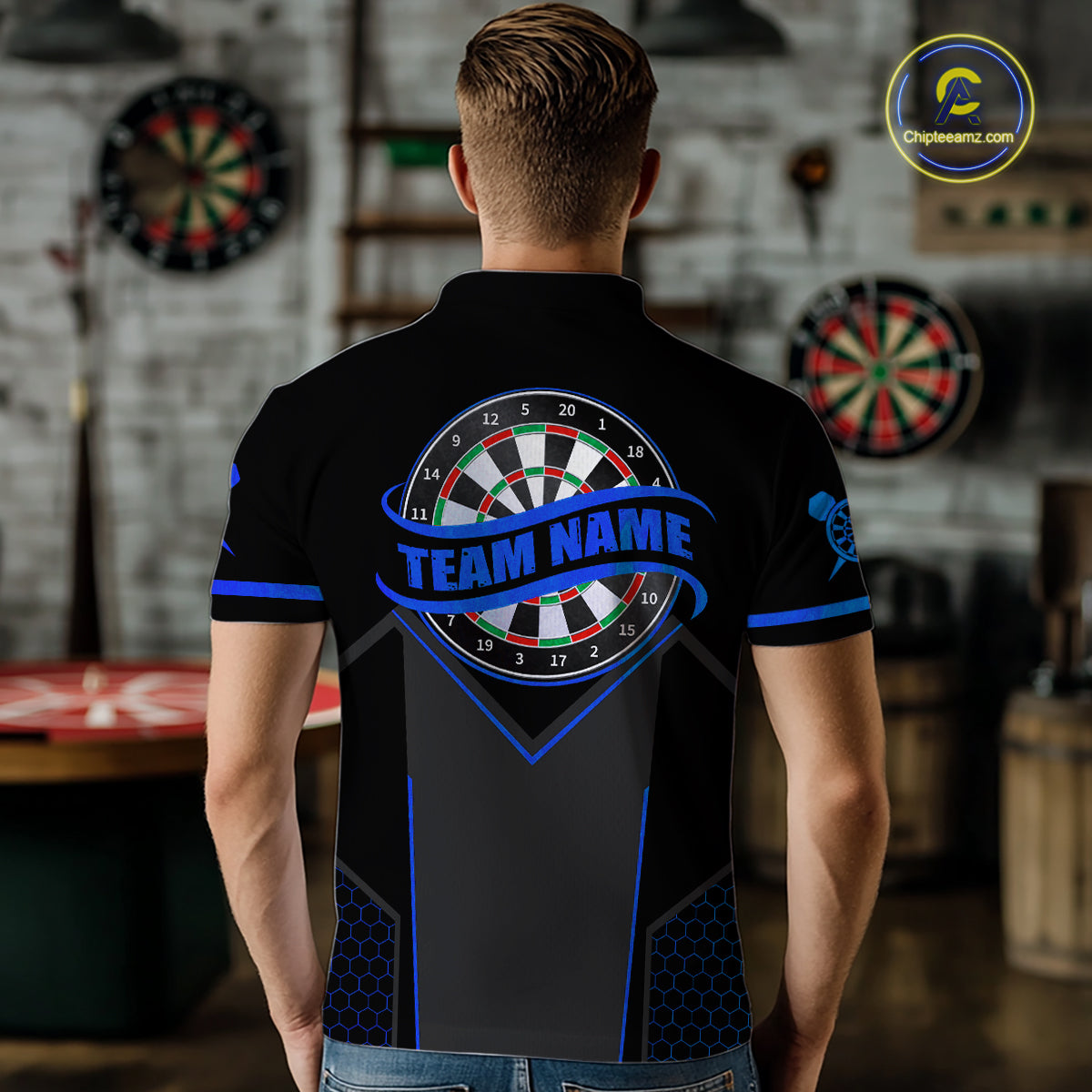 Personalized Blue Dart Team Shirt for Men Custom Dart Jersey Polo & 1/4-Zip Dartboard Outfit DHT16