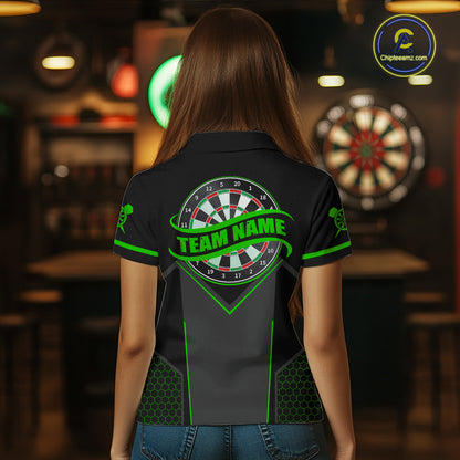 Personalized Green Dart Team Shirt for Women Custom Dart Jersey Polo & 1/4-Zip Dartboard Outfit DHT16
