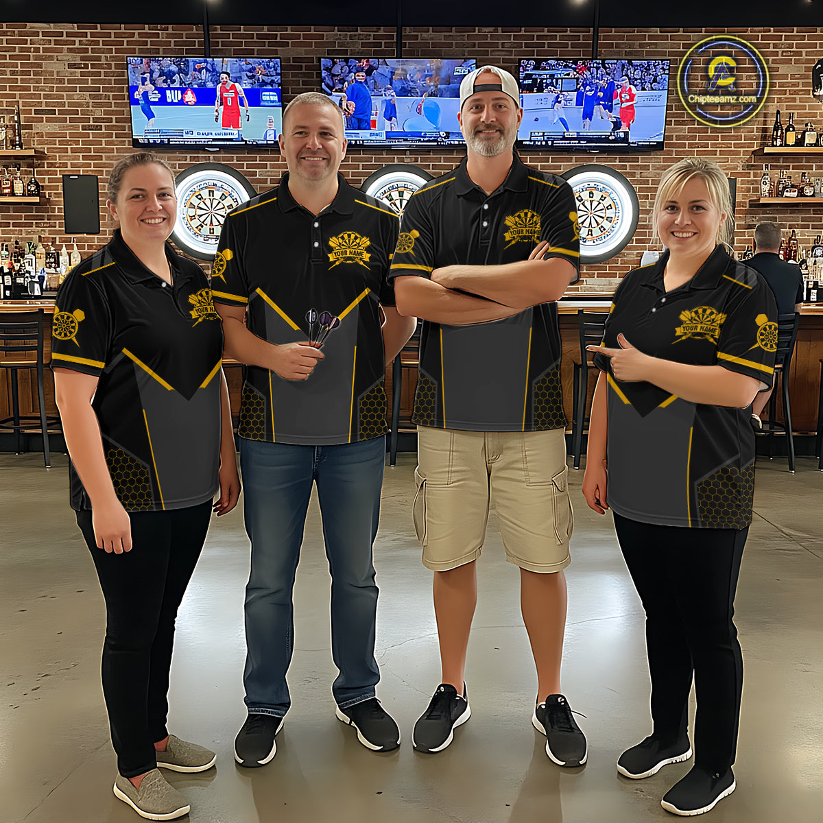 Personalized Yellow Dart Team Shirt for Men Custom Dart Jersey Polo & 1/4-Zip Dartboard Outfit DHT16