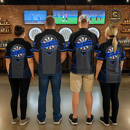 Personalized Blue Dart Team Shirt for Men Custom Dart Jersey Polo & 1/4-Zip Dartboard Outfit DHT16