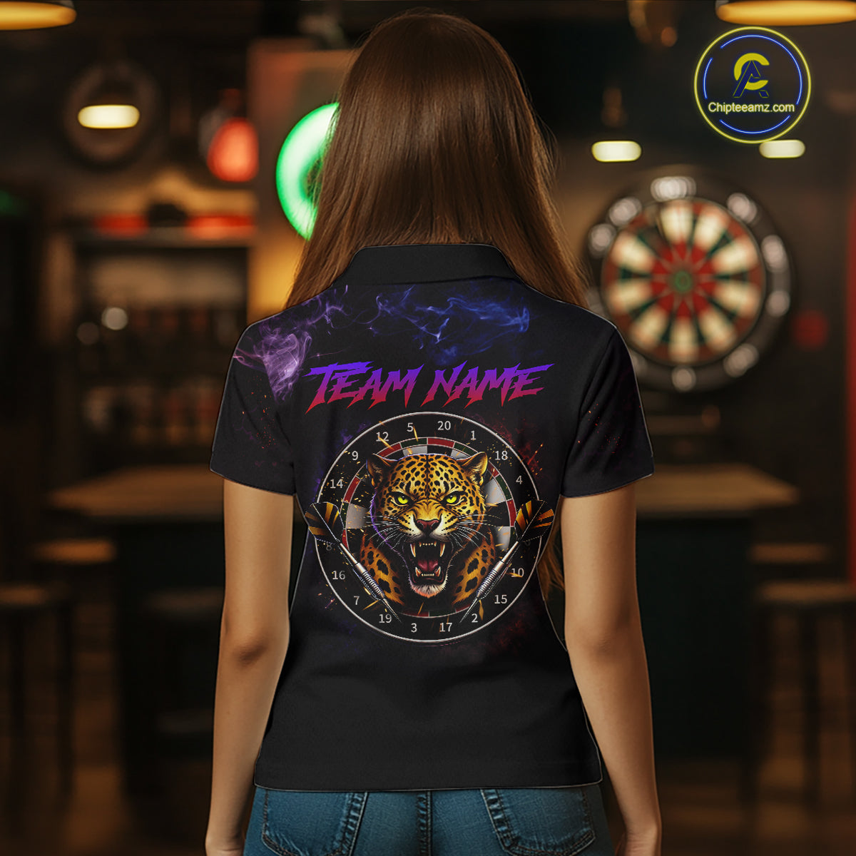 Custom Leopard Dart Shirts for Women Dart Team Jersey Polo & Quarter-Zip Dartboard Shirt Outfit DHT18