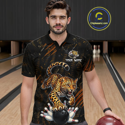 Custom Leopard Bowling Shirt for Men Bowling Team Jersey Polo & Quarter-Zip Bowling Performance QZT983