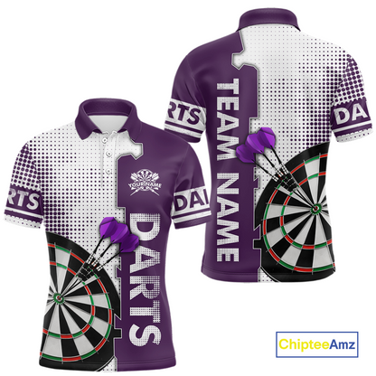 Purple & White Dart Shirts for Men Custom Dart Team Jersey Dartboard Shirt Unisex DHT19