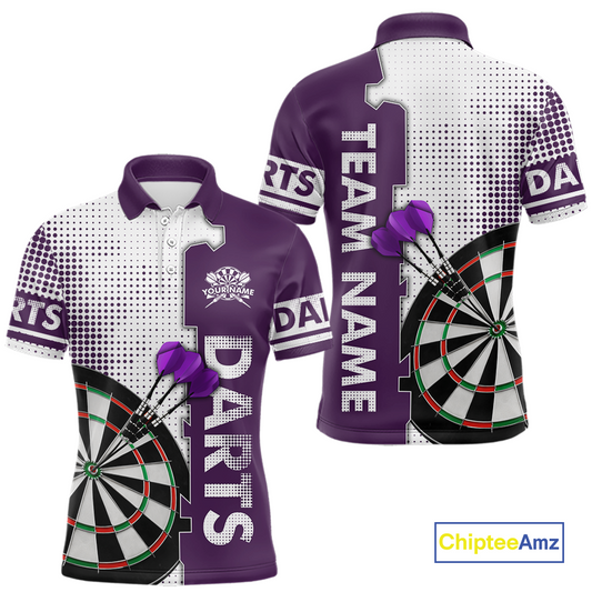 Purple & White Dart Shirts for Men Custom Dart Team Jersey Dartboard Shirt Unisex DHT19