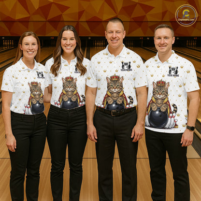 Funny Cat King Bowling Shirt, Custom Crown Bowling League Jersey for Women, Bowling Outfit QZT1202