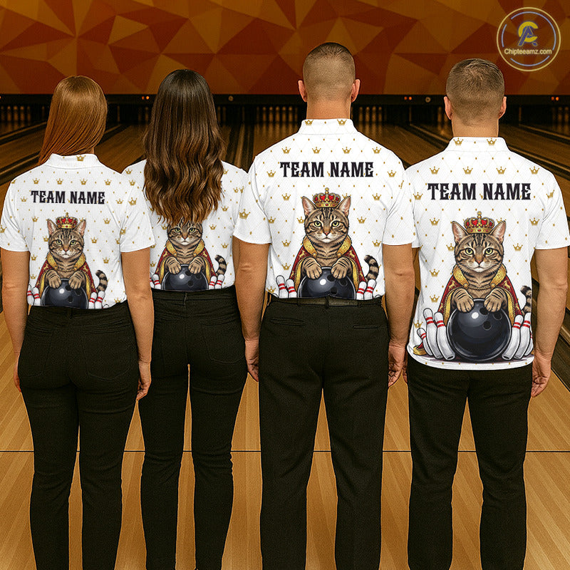 Funny Cat King Bowling Shirt, Custom Crown Bowling League Jersey for Women, Bowling Outfit QZT1202