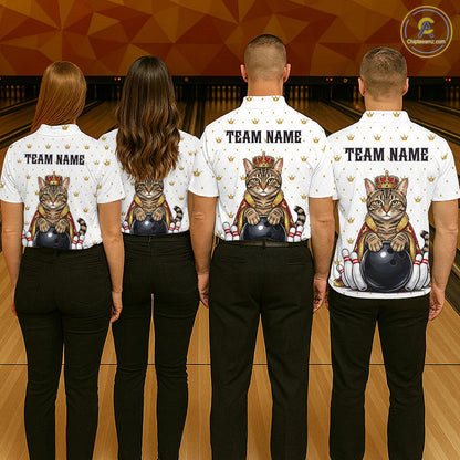 Funny Cat King Bowling Shirt, Custom Crown Bowling League Jersey for Women, Bowling Outfit QZT1202