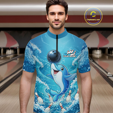 Load image into Gallery viewer, Custom Funny Dolphin Bowling Polo Shirt Blue Ocean Theme Team Jersey Bowling Outfit for Men QZT857