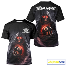 Load image into Gallery viewer, Black t-shirt with a hooded figure holding an 8-ball design on a white background, featuring 'ChipteeAmz' branding.