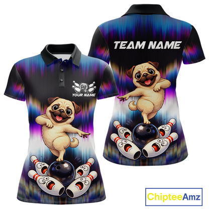 Custom Colorful Funny Pug Dog Bowling Shirt Bowling Jersey for Women Polo & 1/4-Zip Bowling Outfit QZT905