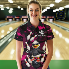 Load image into Gallery viewer, Custom Pink Funny Duck Bowling Shirt for Women Bowling Jersey Polo &amp; 1/4 Zip Bowling Outfit QZT943