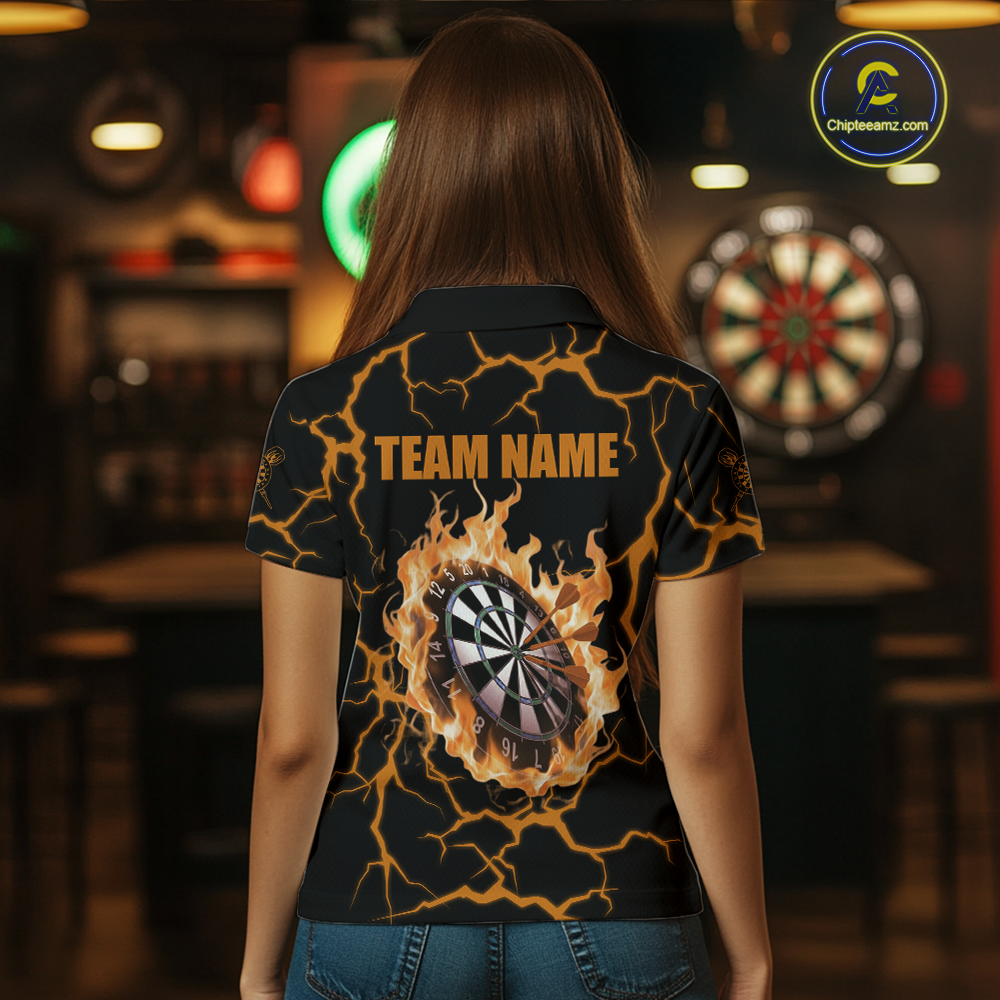 Custom Orange Flame Dart Shirt for Women Dart Jersey for Team Dart Gift Polo & 1/4 Zip DHT7