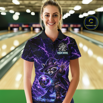 Personalized Raccoon Wizard Bowling Shirt for Women Purple Thunder Lightning Bowling Jersey QZT920
