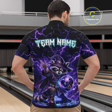 Load image into Gallery viewer, Personalized Raccoon Wizard Bowling Shirt for Men Purple Thunder Lightning Bowling Jersey QZT920