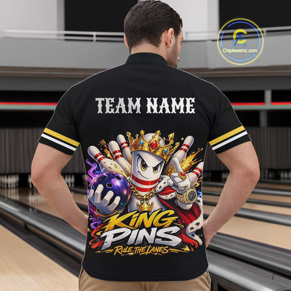Custom King Pins Bowling Shirt for Men Bowling Team Jersey Polo & Quarter-Zip Shirt Bowling Tournament QZT950