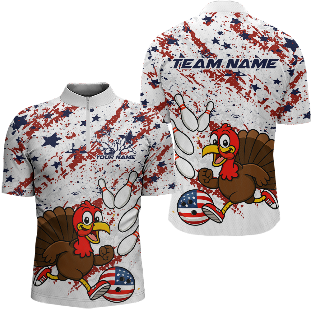 American Funny Turkey Bowling Team Shirt for Men Custom Bowling Jersey Polo Thanksgiving Bowling Outfit QZT775