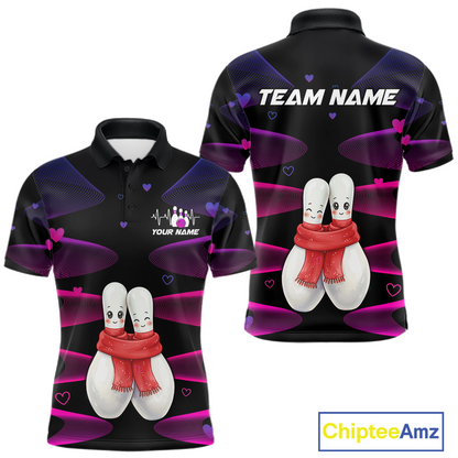 Personalized Valentine Bowling Shirt for Couples Bowling Jersey Pink Bowling Gift Polo & 1/4-Zip QZT870