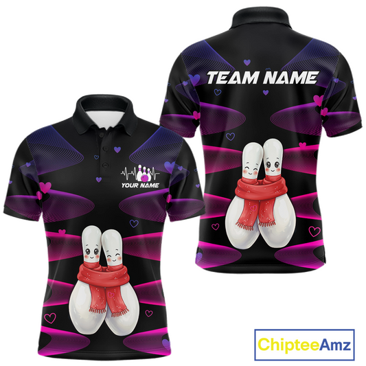 Personalized Valentine Bowling Shirt for Couples Bowling Jersey Pink Bowling Gift Polo & 1/4-Zip QZT870
