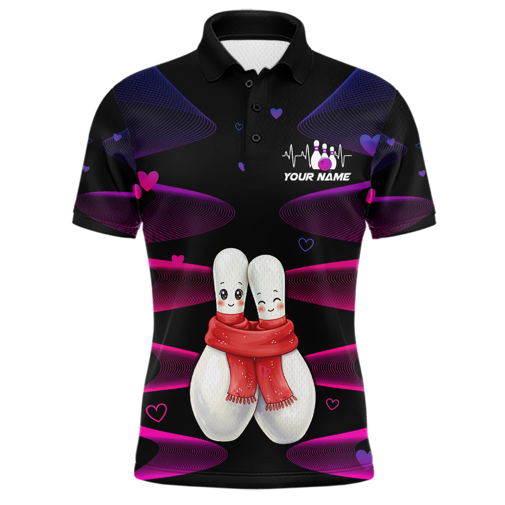 Personalized Valentine Bowling Shirt for Couples Bowling Jersey Pink Bowling Gift Polo & 1/4-Zip QZT870