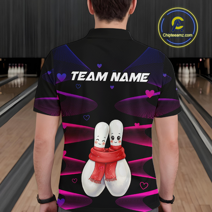 Personalized Valentine Bowling Shirt for Couples Bowling Jersey Pink Bowling Gift Polo & 1/4-Zip QZT870