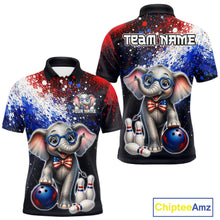 Load image into Gallery viewer, Custom American Flag elephant bowling polo shirt, front and back views, bowling league jersey for men