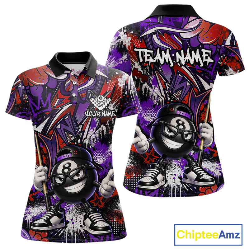 Red and purple polo shirt with cartoon character design and 'Team Name' text, featuring the brand 'Chiptee Amz'.