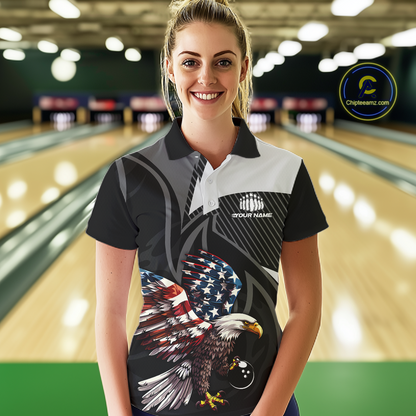 Custom American Flag Eagle Bowling Polo Shirt Quarter-Zip Bowling Jersey for Women QZT819