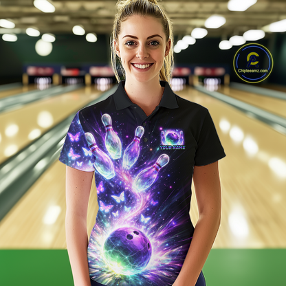 Neon Aurora Bowling Shirt Custom Galaxy Glow Bowling Jersey for Women Polo & Quarter-Zip QZT967