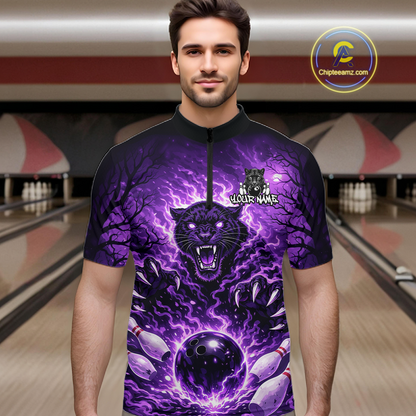 Custom Panther Bowling Shirt for Men Bowling Team Jersey Bowling Outfit Polo & Quarter-Zip QZT970