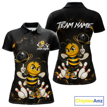 Load image into Gallery viewer, Black &amp; Gold Funny Bee Bowling Shirt for Women Custom Bowling Team Jersey League Polo &amp; 1/4-Zip QZT1008