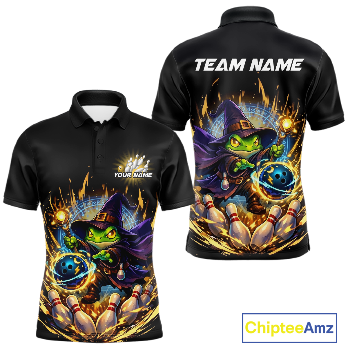 Personalized Frog Wizard Bowling Shirt for Men Flame Bowling Jersey League Polo & Quarter-Zip QZT890