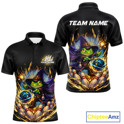 Personalized Frog Wizard Bowling Shirt for Men Flame Bowling Jersey League Polo & Quarter-Zip QZT890