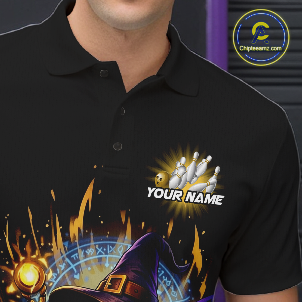 Personalized Frog Wizard Bowling Shirt for Men Flame Bowling Jersey League Polo & Quarter-Zip QZT890