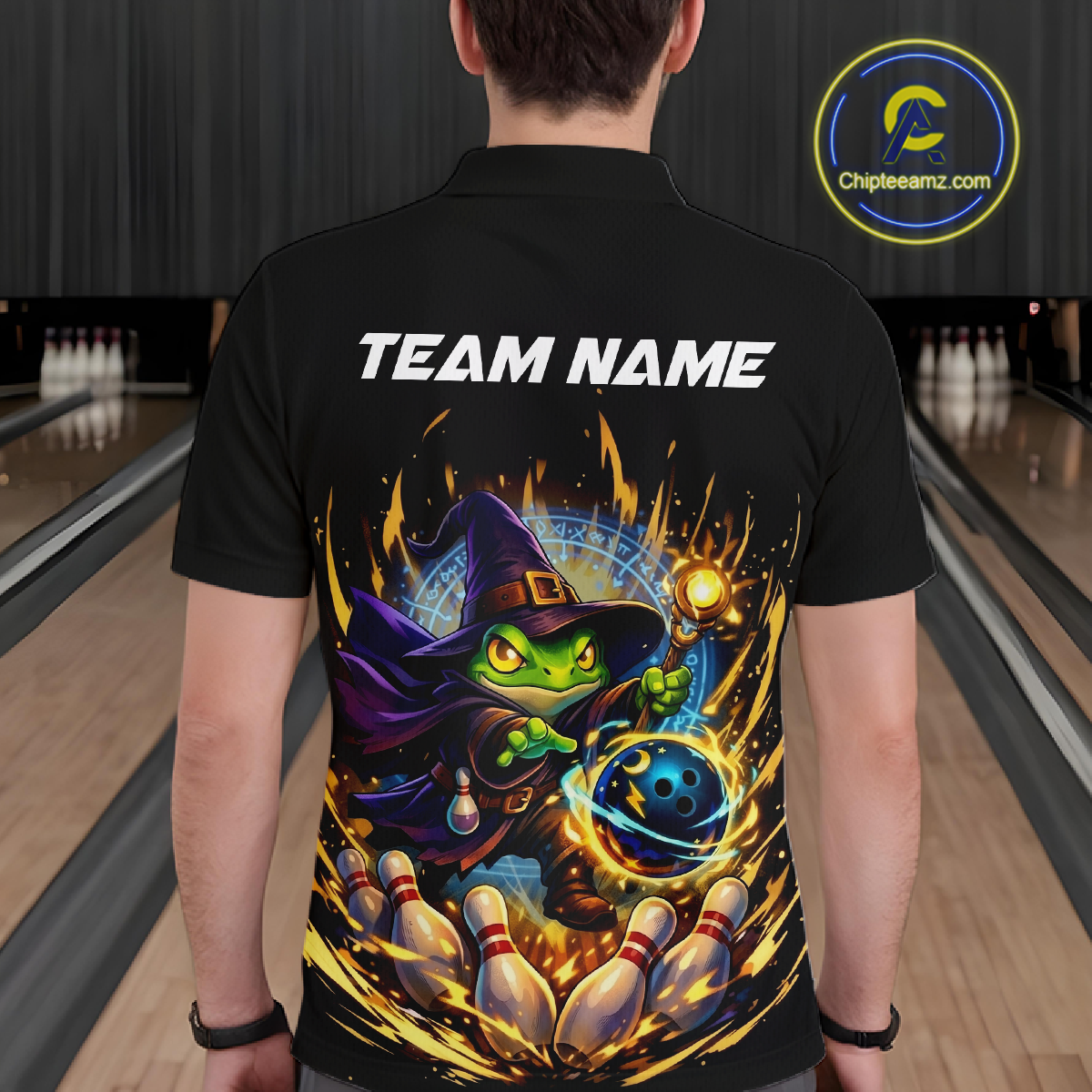 Personalized Frog Wizard Bowling Shirt for Men Flame Bowling Jersey League Polo & Quarter-Zip QZT890