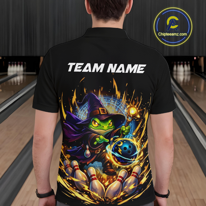 Personalized Frog Wizard Bowling Shirt for Men Flame Bowling Jersey League Polo & Quarter-Zip QZT890