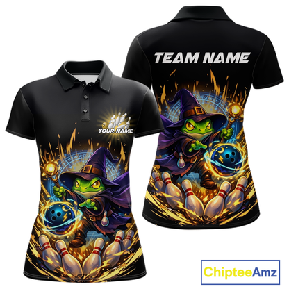 Personalized Frog Wizard Bowling Shirt for Women Flame Bowling Jersey League Polo & Quarter-Zip QZT890