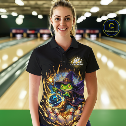 Personalized Frog Wizard Bowling Shirt for Women Flame Bowling Jersey League Polo & Quarter-Zip QZT890