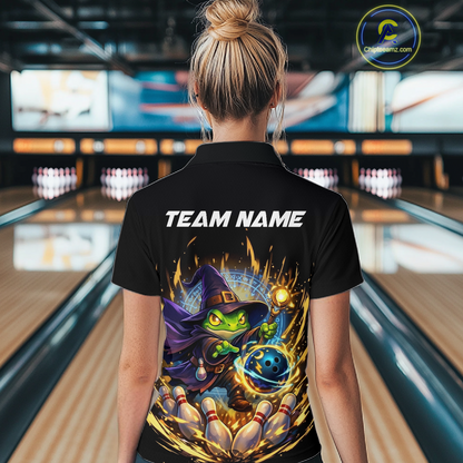 Personalized Frog Wizard Bowling Shirt for Women Flame Bowling Jersey League Polo & Quarter-Zip QZT890