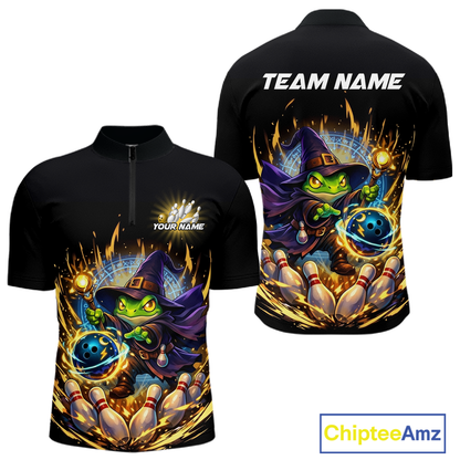 Personalized Frog Wizard Bowling Shirt for Men Flame Bowling Jersey League Polo & Quarter-Zip QZT890