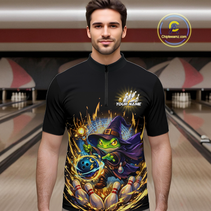 Personalized Frog Wizard Bowling Shirt for Men Flame Bowling Jersey League Polo & Quarter-Zip QZT890