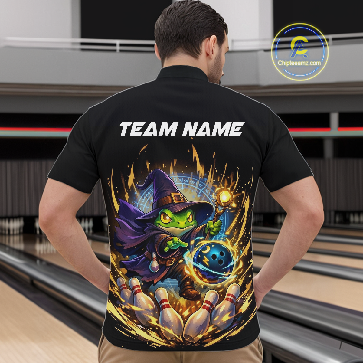 Personalized Frog Wizard Bowling Shirt for Men Flame Bowling Jersey League Polo & Quarter-Zip QZT890