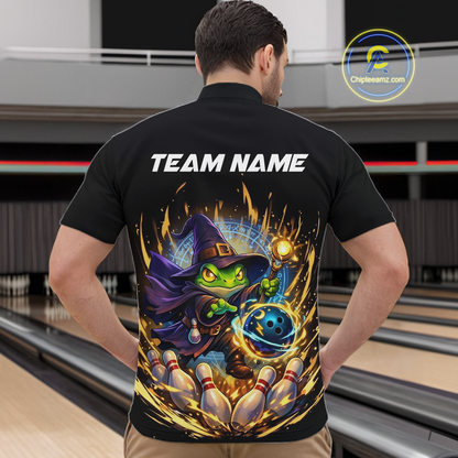 Personalized Frog Wizard Bowling Shirt for Men Flame Bowling Jersey League Polo & Quarter-Zip QZT890